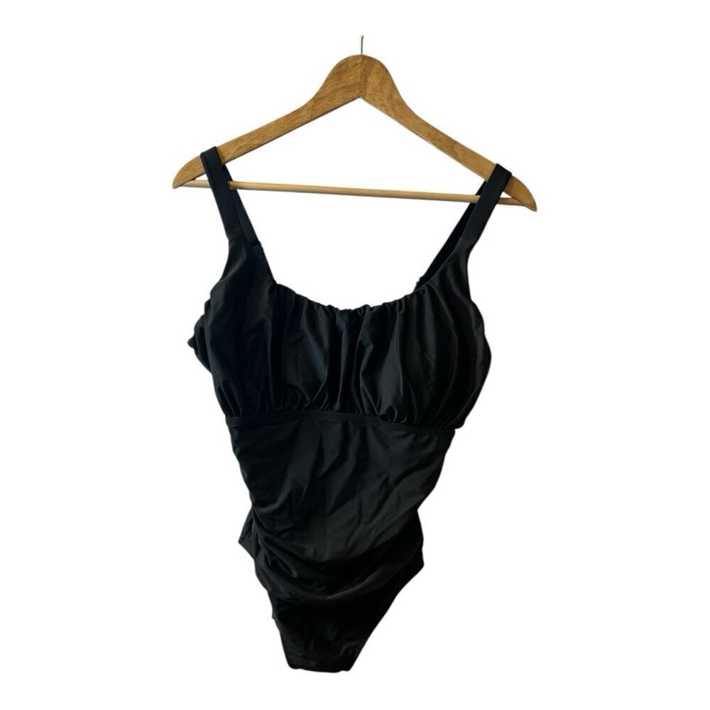 Women’s Black One Piece Swimsuit Size XL Shirred Front Tummy Control Minimizer